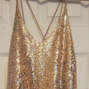 Rose Gold Strappy Sequin Tank